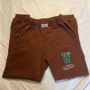 Brown BooHoo sweatpants with green logo 💚